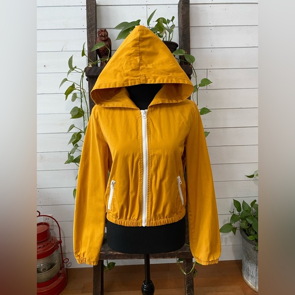 Forever 21: Mustard Orange and White Bomber Cropped Jacket - Picture 14 of 17